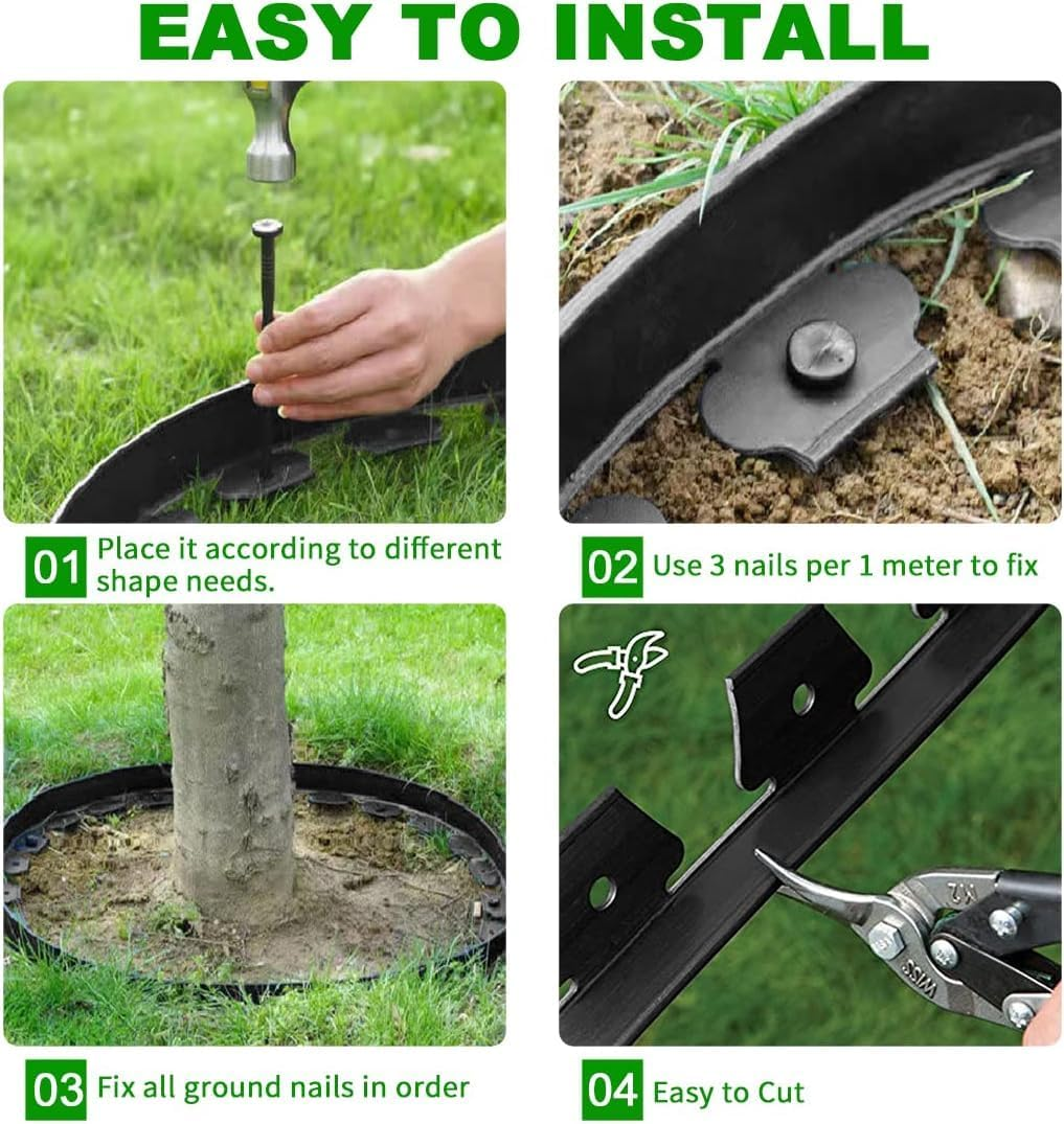 Flexible Garden Edging Borders 33Ft,Landscape Edging [Extra Tall 4IN High] Mini Plastic Fence with 30Pcs Stakes,Lawn Edging Kit No Dig for Yard Flowerbeds,Grass (Black) image number 2