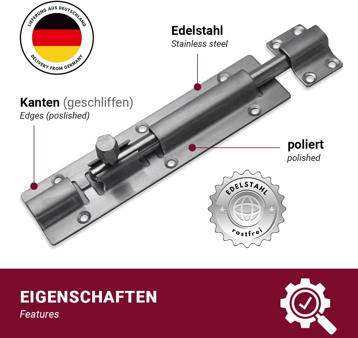 Euro Tische Stainless Steel Door Bolt for Doors and Gates Security, Heavy Duty Gate Bolt for Home, Yard and Garden (14.5 Cm) image number 6