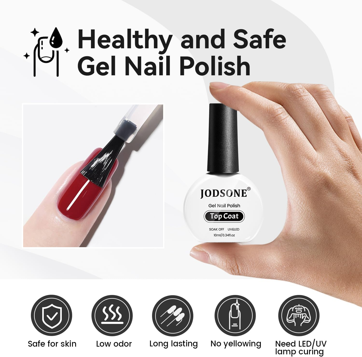 JODSONE 10ML Top Coat Gel Polish High Gloss Shine Finish Long Lasting Gel Nail Polish Professional Manicure Home DIY No Wipe - 1T-10Ml-1 image number 6