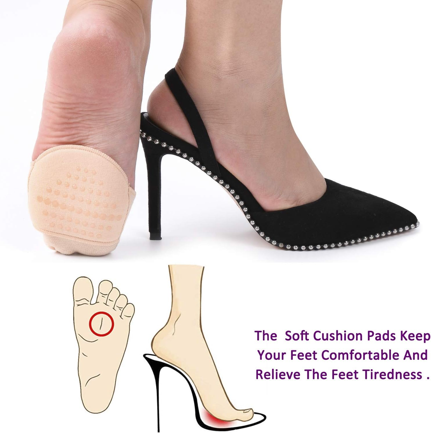 Flammi 6 Pairs Women'S Cotton Toe Cover with Padding Toe Topper Liner Socks Non-Skid Bottom image number 5