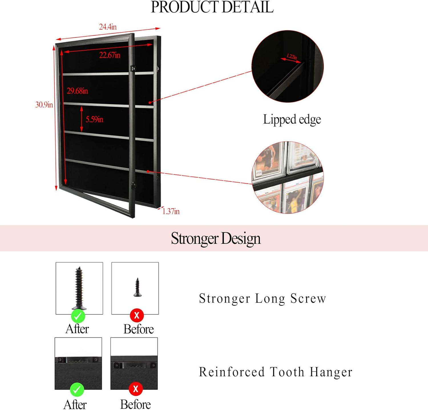Graded Sports Card Display Case - 35 Baseball Card Display Case -Trading Card Frame Wall Display Lockable with UV Protection Acrylic Door for Football Basketball Hockey Cards,Black image number 5