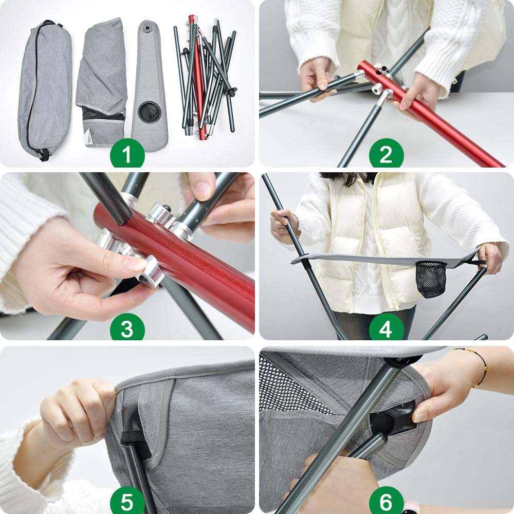 ALSTON Portable Camping Moon Chair Lightweight Aluminium Folding Chair High Back Seat Load up to 150Kg with Armrests for Picnic Beach Travelling Garden Grey image number 3