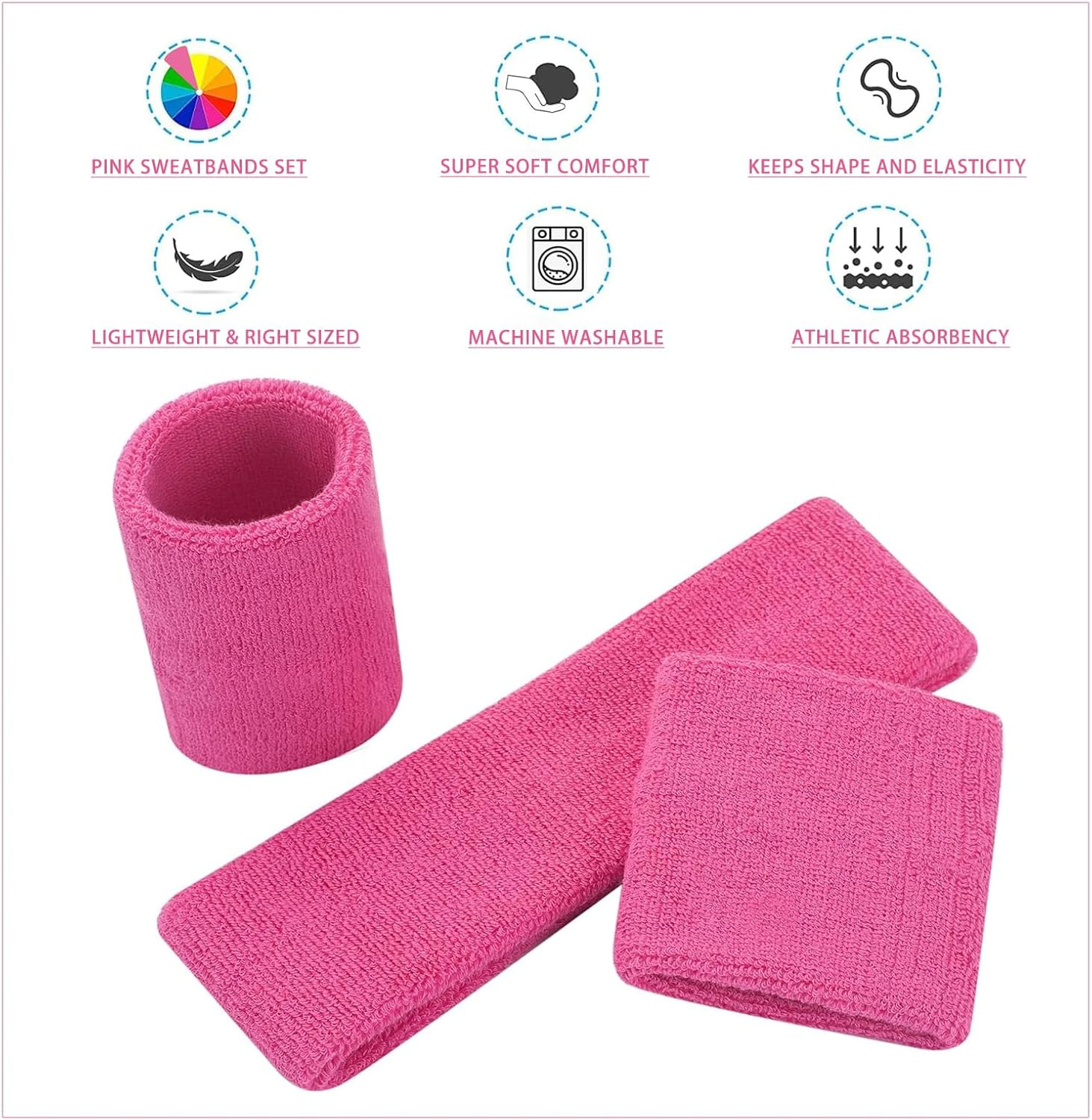 Sweatbands Set, Headband and Wrist Sweatbands Cotton Sweat Band for Athletic Men and Women, Sports Headbands for Fitness Yoga Running image number 4
