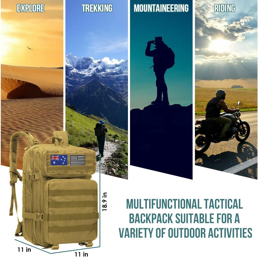 WOTOW Tactical MOLLE Military Bag for Men Women, Day Pack Ruskack Survival Emergency Army Combat Bug-Out Bag Backpack Kit with a Water Bottle Bag, 4 Carabiners and Magic Tapes image number 5