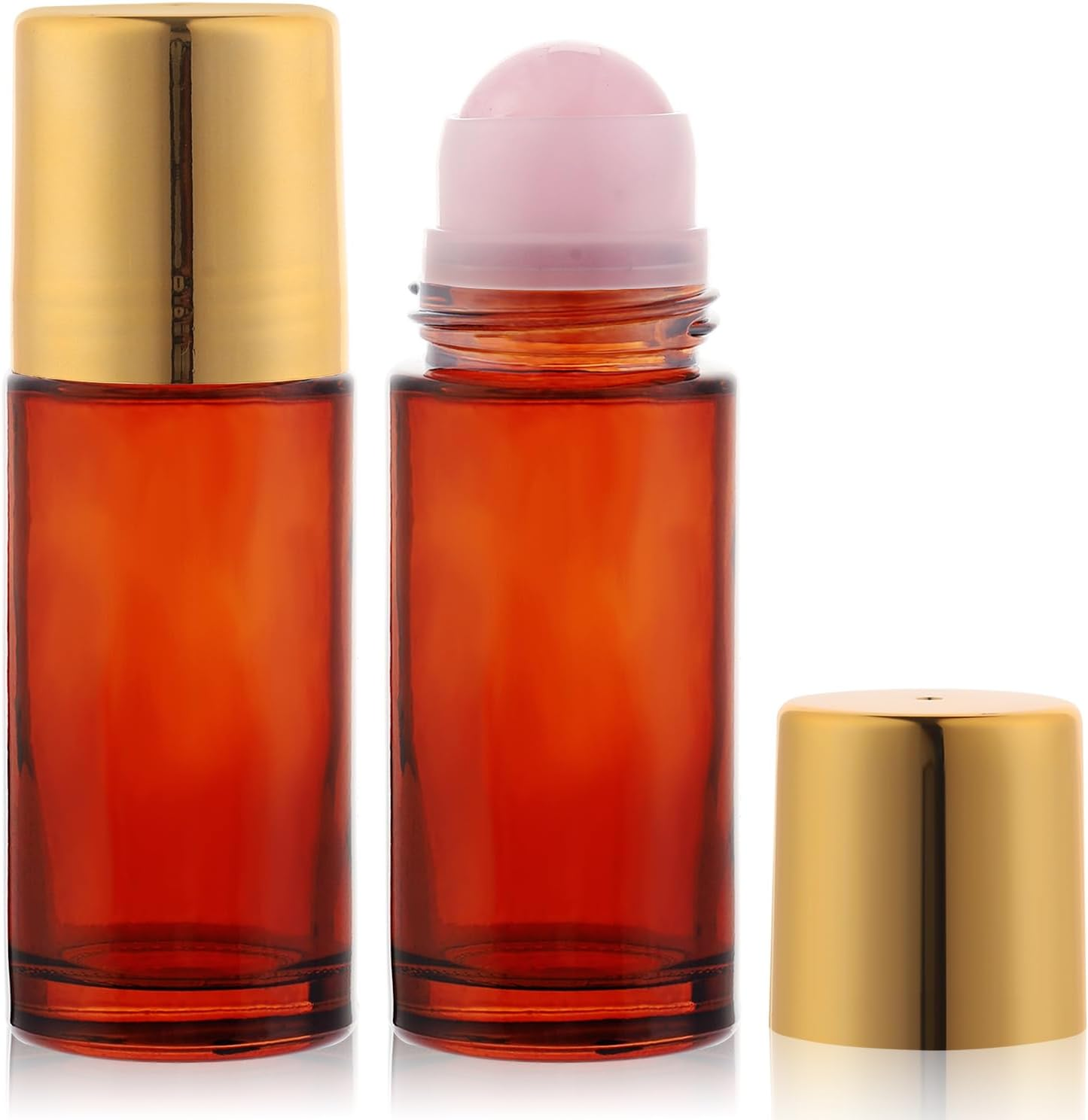 RAMFIYN 2 Pack Large Amber Glass Roll on Bottles for Essential Oils Perfume Refillable Roller Ball Applicator Empty Deodorant Containers with Purple Crystal Rollerball