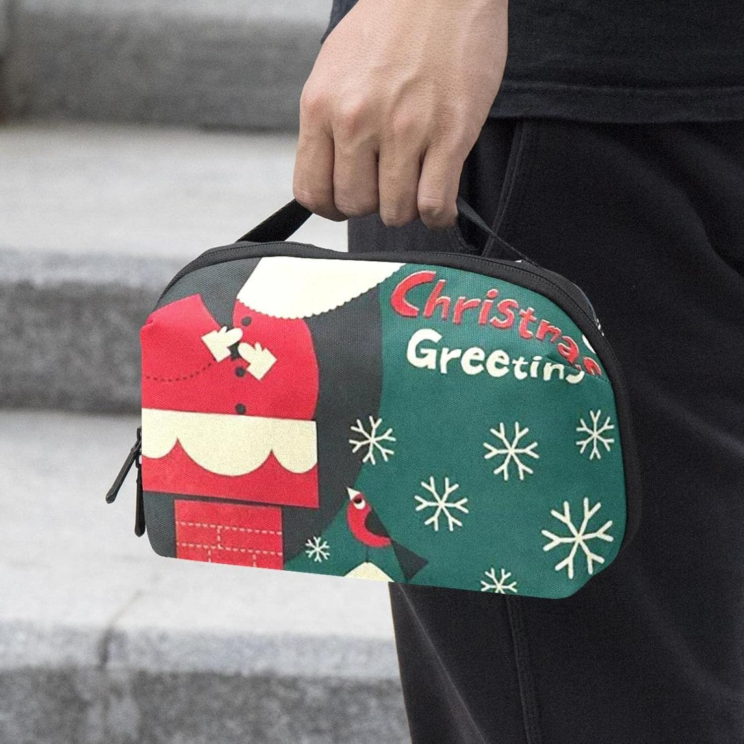 Electronic Organizer Travel Cable Organizer Electronics Accessories Cases for Cable, Charger, USB, SD Card, Christmas Cartoon Santa Snowflake image number 2