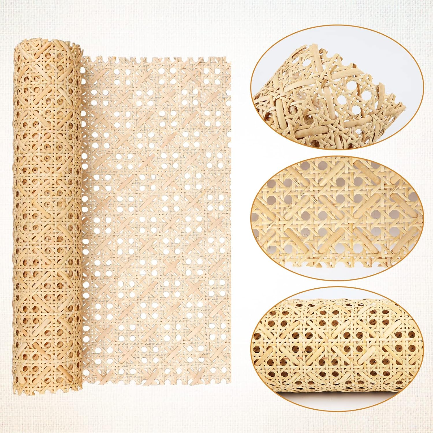 Cane Rattan Webbing Roll, 3.28Ft X 15.8 Inch Woven Open Mesh Cane Natural Rattan Webbing Rattan Webbing for Caning Projects Wide Rattan for DIY Crafts Cabinet Chair Furniture