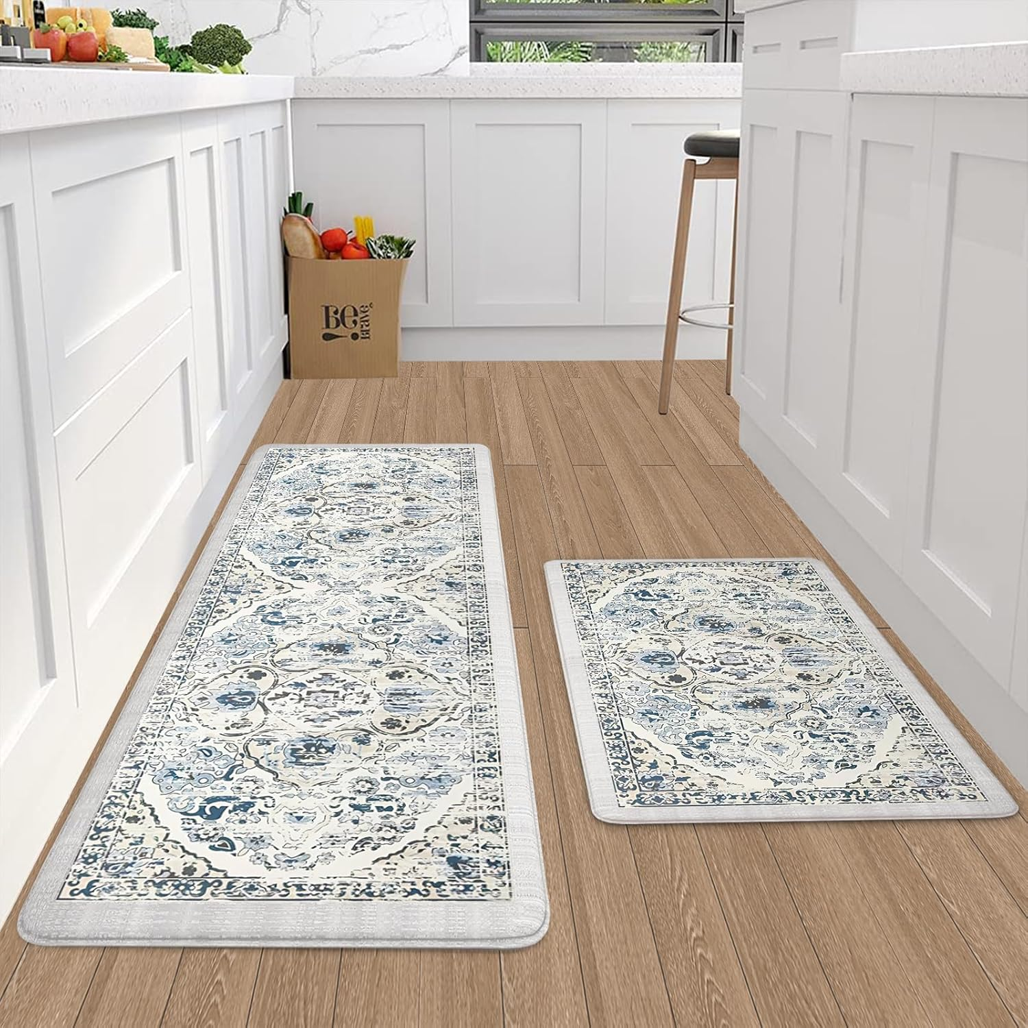 STEUGO 2 Pieces Boho Kitchen Rugs and Mats,Non-Slip Washable Carpets for Kitchen,Waterproof Kitchen Floor Rugs Set,Comfort Rug Sets of 2 for Kitchen/Bathroom,17"X29"+17"X59"(Colorful)