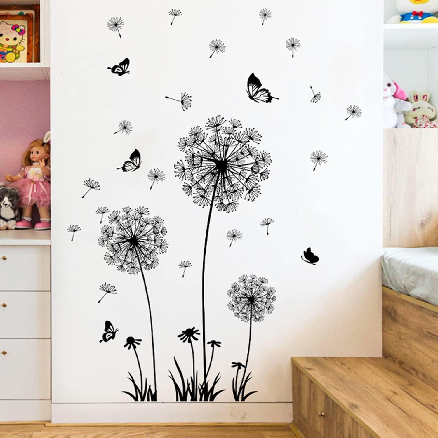 Arawat Dandelion Wall Decals 2 Set Flower Stickers Murals Butterflies Wall Decor for Bedroom Office Bathroom Living Room Floral Wall Decals Removable Wall Art Decoration Peel and Stick Room Wall Decor image number 3
