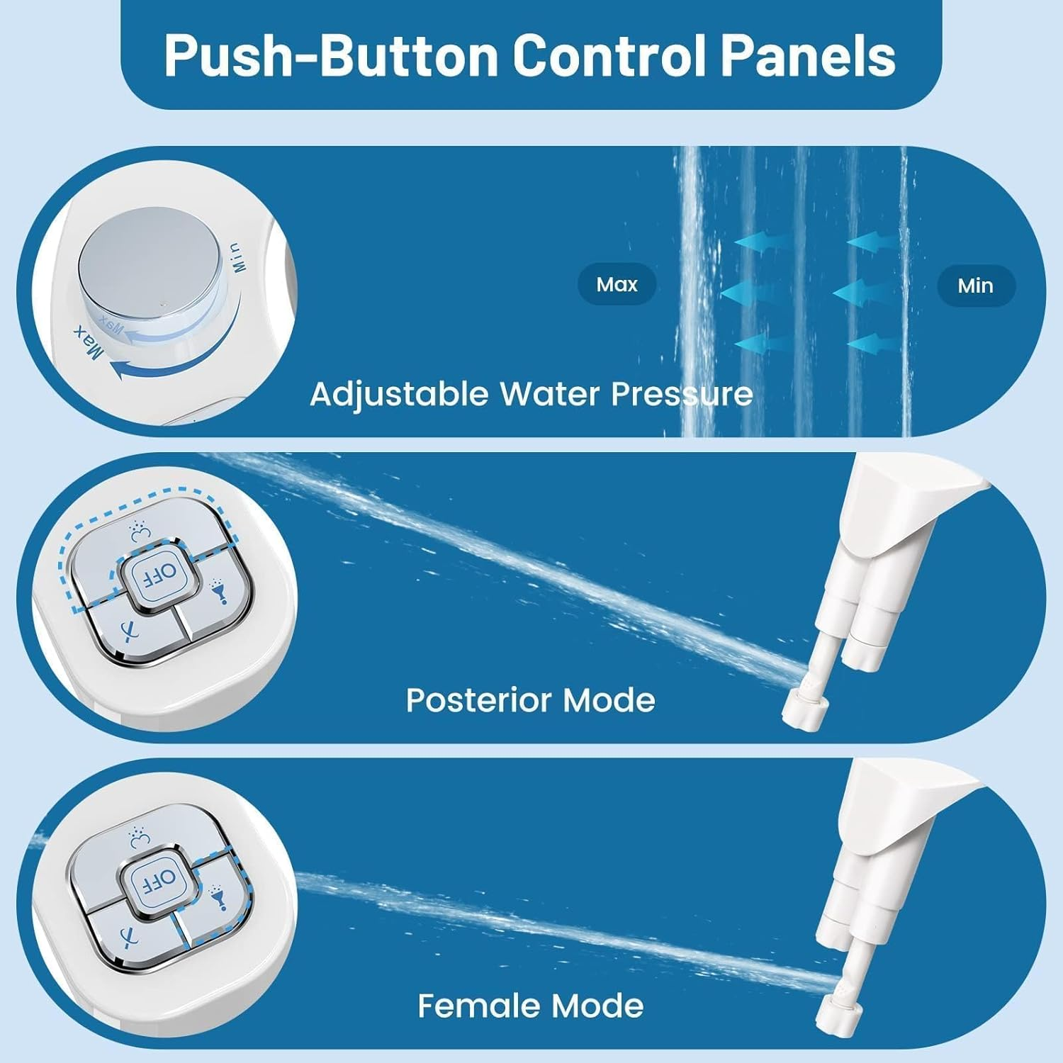 Bidet Attachment for Toilet - Non-Electric Ultra-Slim Push-Button Bidet with Self-Cleaning Dual Nozzle (Frontal & Rear Wash) - Bidet Toilet Seat Attachment (Chrome 1) - White image number 3