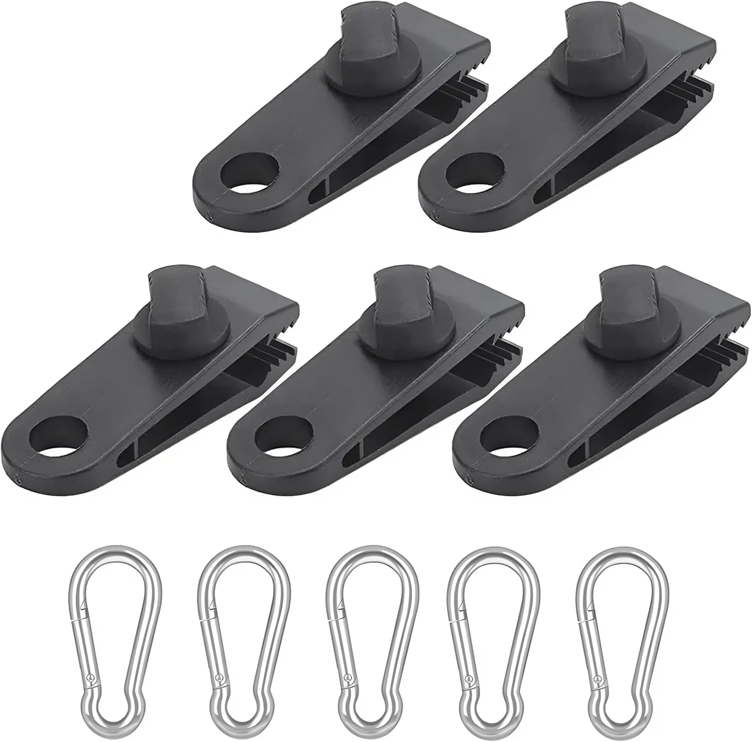EZONEDEAL 5 Pcs Tarp Clips Heavy Duty Lock Grip, Tent Clamps with Thumb Screw and Bungee Ball Cords Clip & Carabiner for Fixing Tarps, Awnings, Tarpaulin, Camping, Caravan Canopies, Car Cover Clamp image number 3