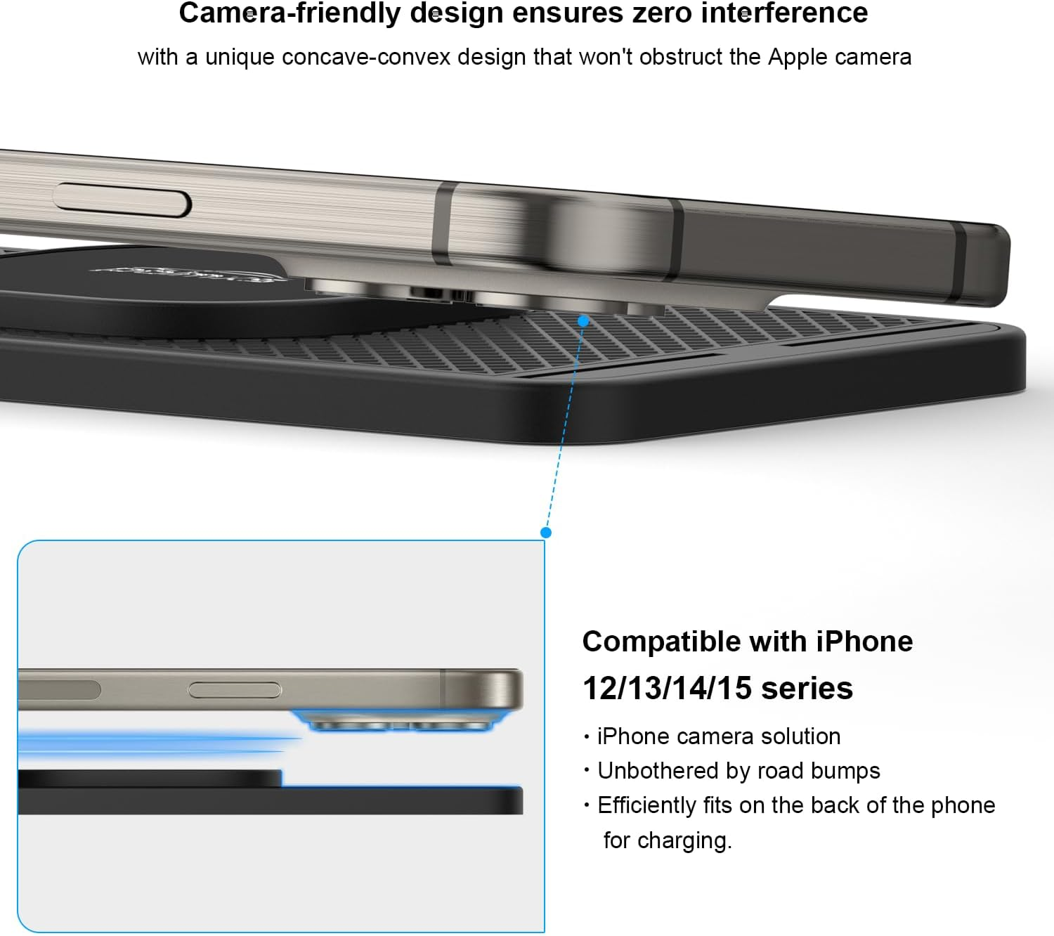 Polmxs Magnetic Wireless Car Charger, 15W Wireless Charging Pad for Magsafe Car Charger USB C Wireless Charger Car Non Slip Wireless Car Phone Charger for Iphone 15/14/13/12, Airpods (1 Meter Cable) image number 3