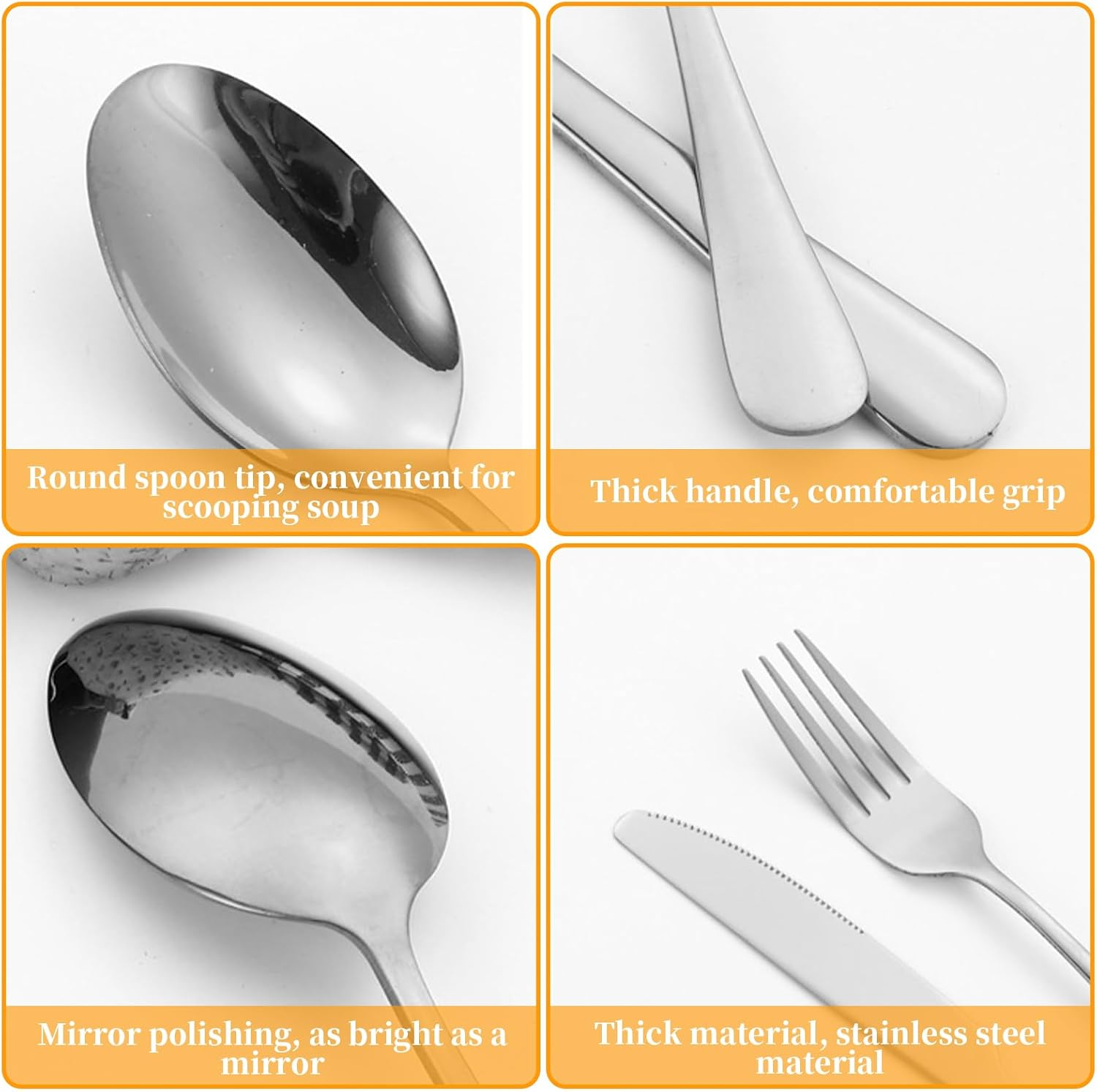 48 Pcs Silverware Cutlery Set Food-Grade Stainless Steel Flatware Set Mirror Polished Steak Cutlery Set for Kitchen Restaurant Office Tableware Includes Spoons Forks Knives Dishwasher Safe (Silvery) image number 3