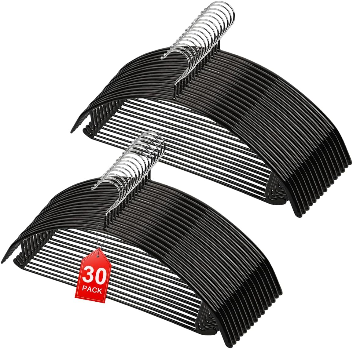 Vivva 30Pcs No Bump Rounded Clothes Hangers Metal Coat Hangers with Soft Non-Slip PVC Coated, Dress Suit Coat Jacket Sweater Pants,Space Saving Heavy Duty Durable Hanger, No Shoulder Bumps(Black)