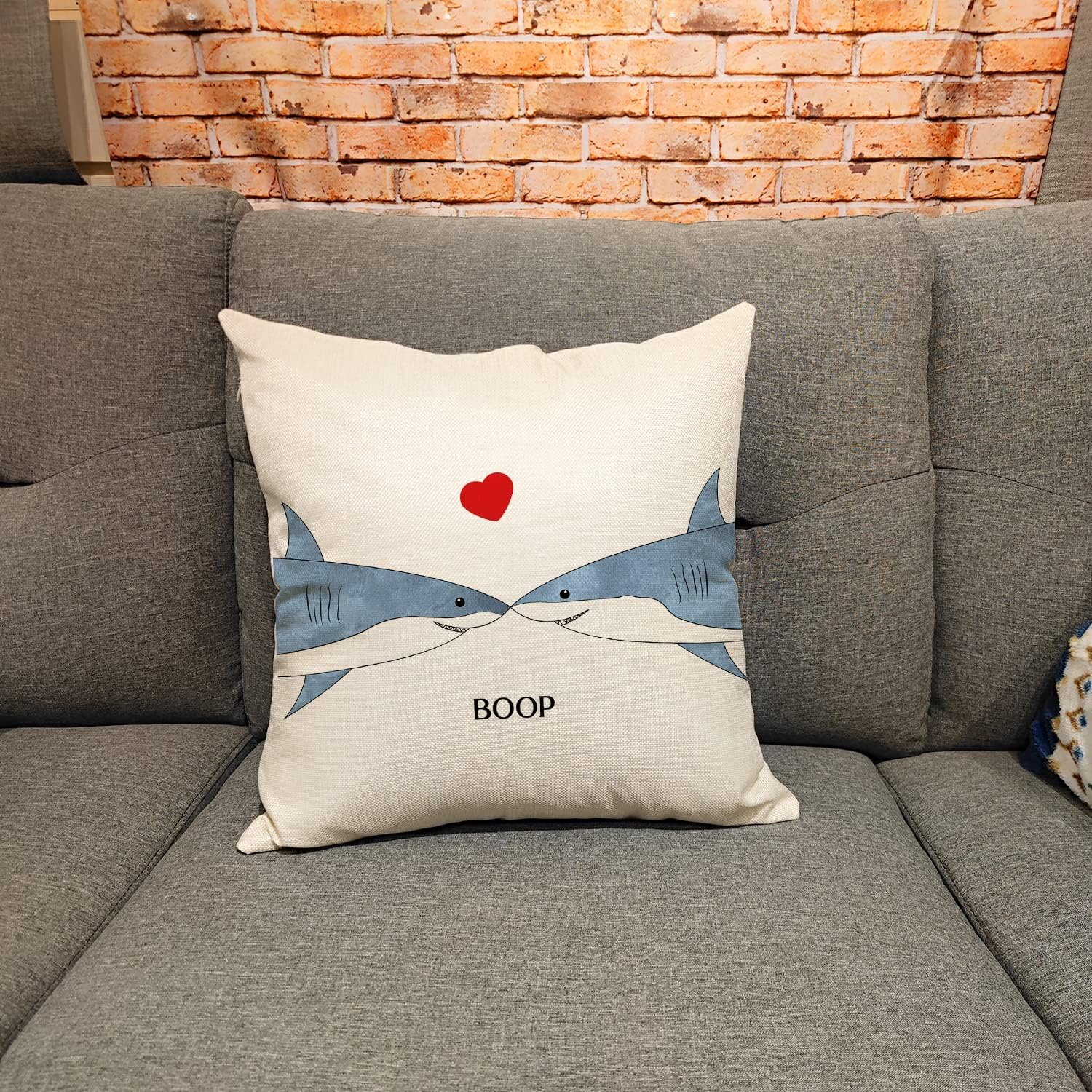 Ocean Animals Themed Shark Throw Pillow Cover, Boop Pillowcase, Funny Birthday Gift, Valentine'S Day Decor for Home Bedroom Sofa Living Room, 18X18 Inch (8D328) image number 2
