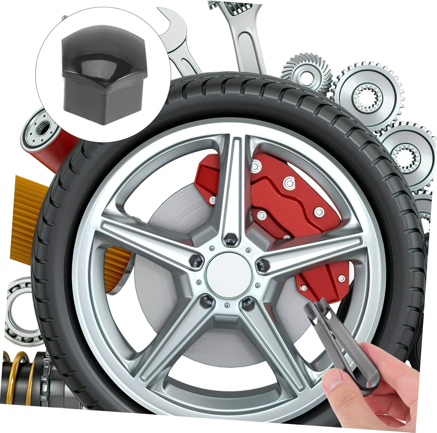 HONMEET 20Pcs Black Hex Lug Nut Caps with Hub Removal Tool Bag, Car Wheel Lug Nut Protectors Compatible for Automotive Tire Maintenance and Truck Accessories