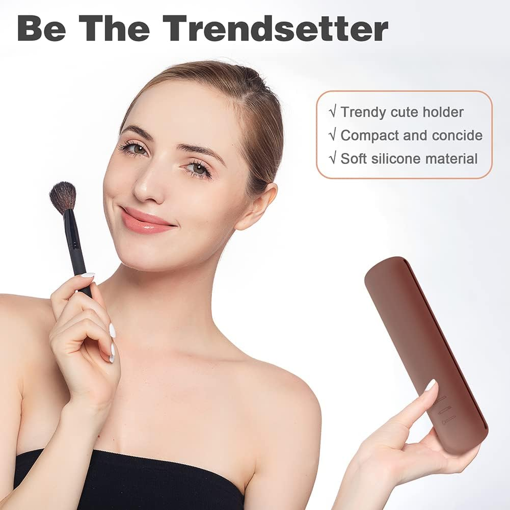 BEZOX Trendy Makeup Brush Holder - Silicon Makeup Brushes Travel Case, Waterproof Cosmetic Brush Travel Holder for All Your Brushes(Brown) image number 5