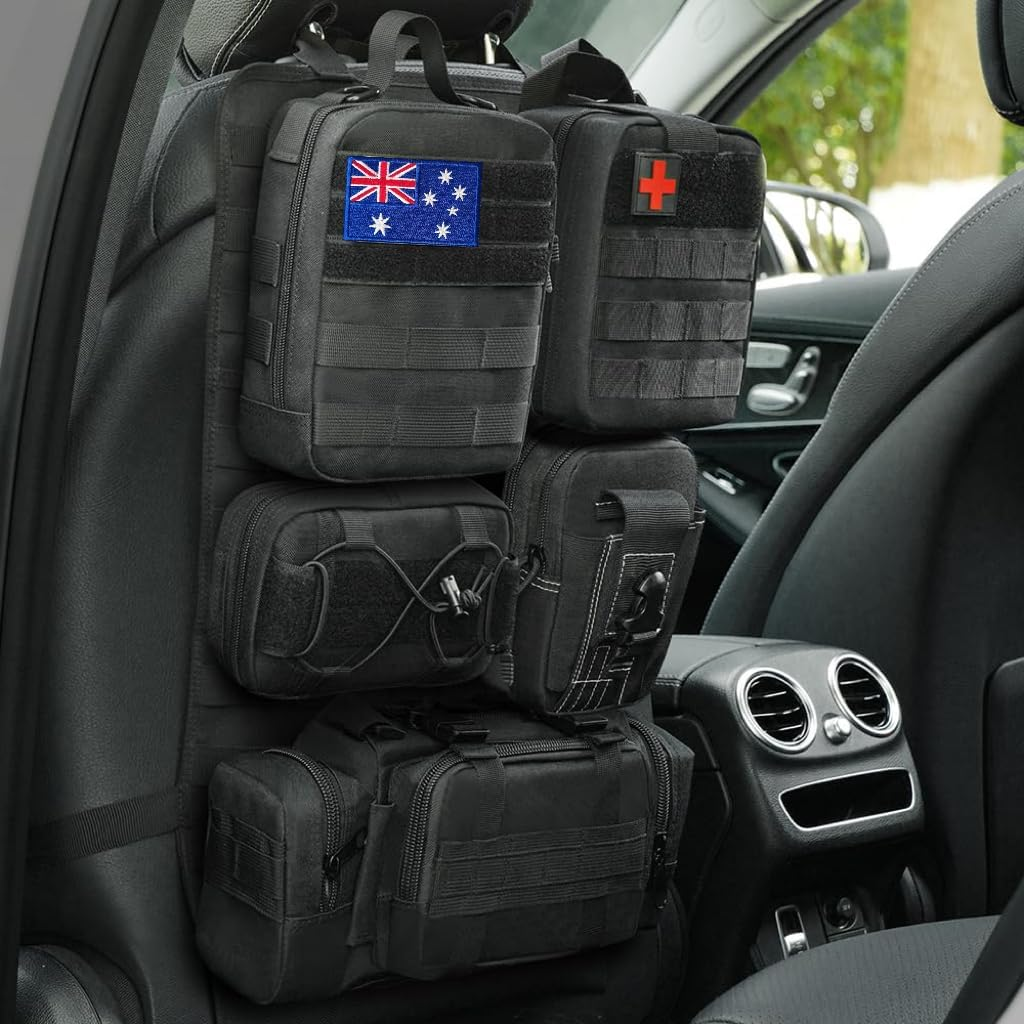 Lxjnfac Universal Tactical Vehicle Seat Back Organizer Panel with 5 Detachable MOLLE Pouches - Medical, Phone, Storage Pouch, Suitable for Vehicles Such as Jeep, Truck, SUV, Ford, Chevrolet, Etc image number 3