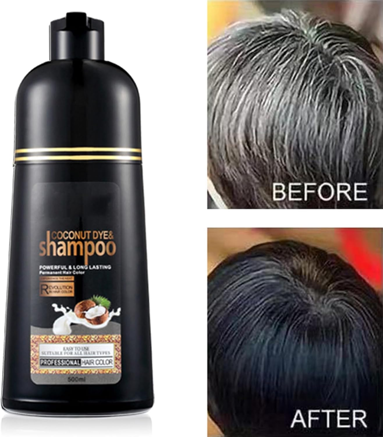Instant Black Hair Dye Shampoo, 500Ml Plant Natural Oil Organic Hair Dye, Colour Shampoo - Long Lasting - Black Cororing in Minutes for Men Women, 500Ml - Dark Brown image number 2