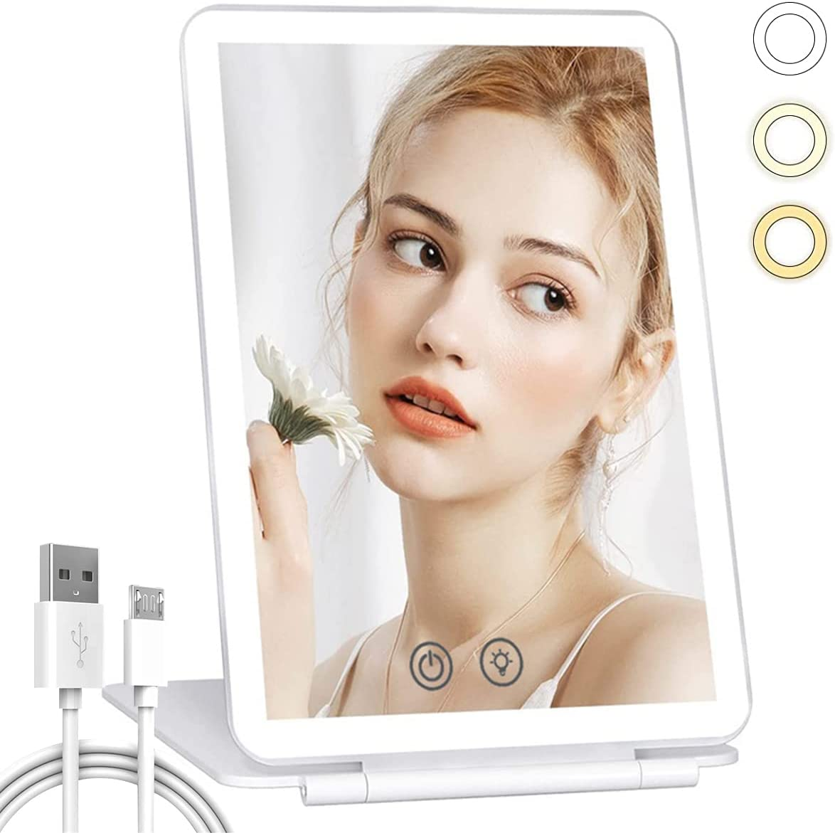 Travel Makeup Mirror, Folding Lighted Makeup Mirror with 80 LED Lights, Adjustable 3-Color Touch Screen Vanity Mirror, USB Rechargeable Portable Cosmetic Mirror for Travel Outing image number 6