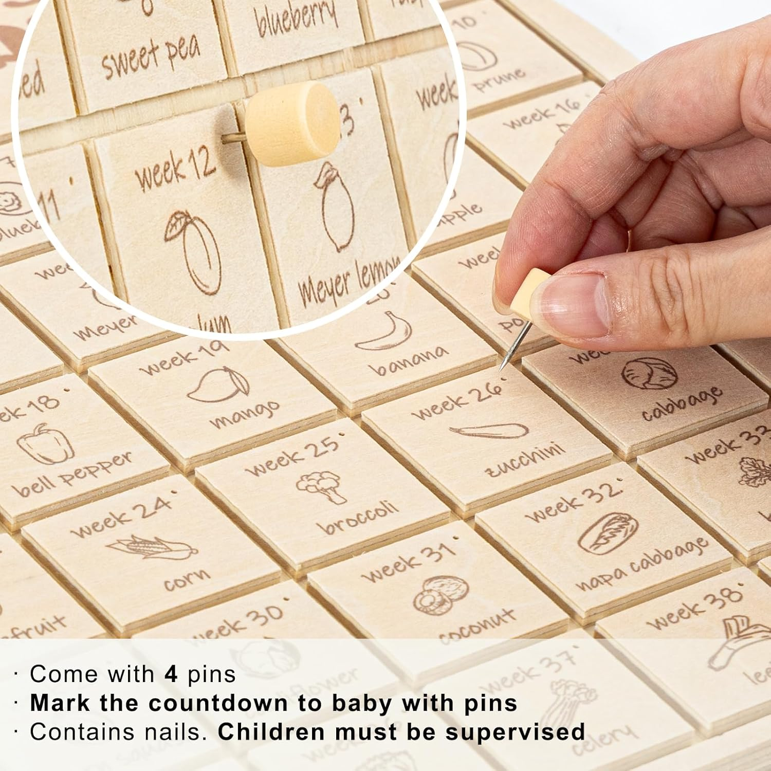 Pregnancy Tracker Board &ndash; Weekly Baby Size in Fruits & Veggies, Congratulations Pregnancy Gifts for Expecting Mom, Expecting Parents-To-Be, Baby Countdown, Mom-To-Be Gift for Pregnant Women or Couple image number 4