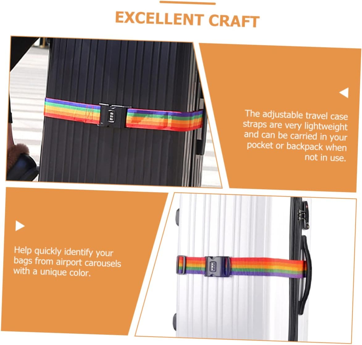 WATIIFUFU 4Pcs Adjustable Luggage Straps for Suitcases Tie down Cam Straps for Travel Duffel Bag Rainbow Colors
