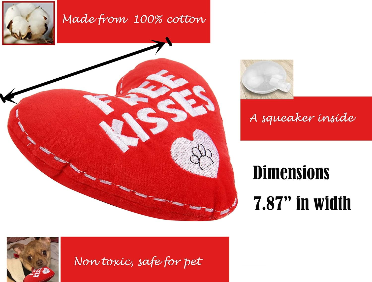 Valentines Dog Toy, Plush Dog Squeak Toy, Heart Dog Toy for Small Medum Dogs image number 3