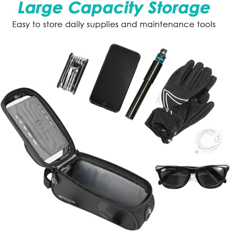 WOTOW Bike Frame Bag with Phone Holder, Waterproof Bicycle Front Top Tube Pouch Bike Phone Mount Pack Cycling Handlebar Bag with TPU Touch Screen Sun Visor and Headphone Hole for Smart Phone up to 6.5 image number 4