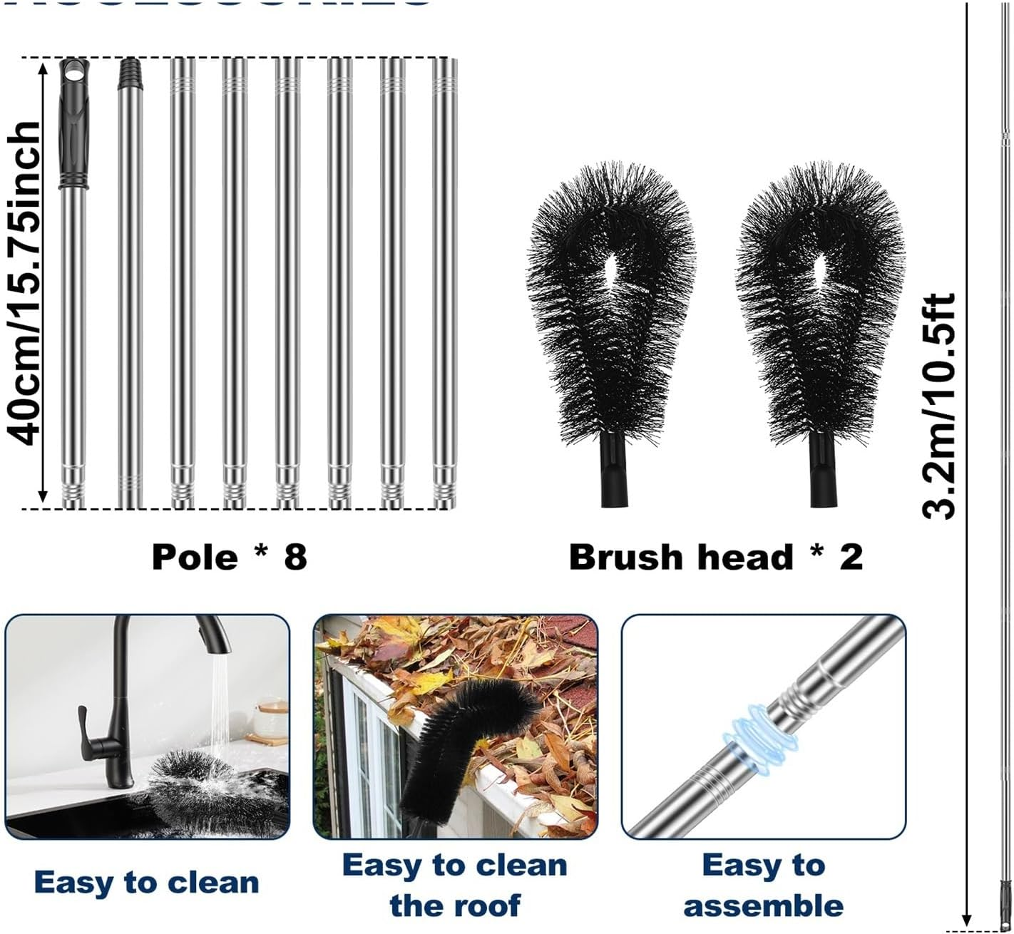 Gutter Cleaning Tool Gutter Cleaning Brush with Removable Pole Efficient Cleaning Gutter Guard Cleaner Tools for Leaves image number 4