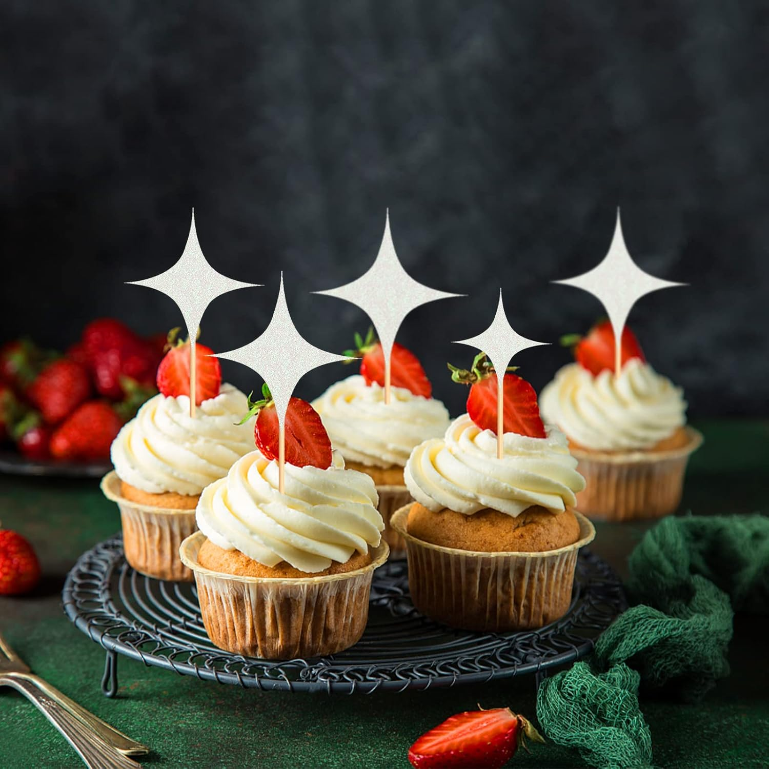 30 Pack Twinkle Star Cupcake Toppers Little Star Cupcake Picks Wedding Engagement Bridal Baby Shower Birthday Party Cake Decorations Supplies White - Red image number 7