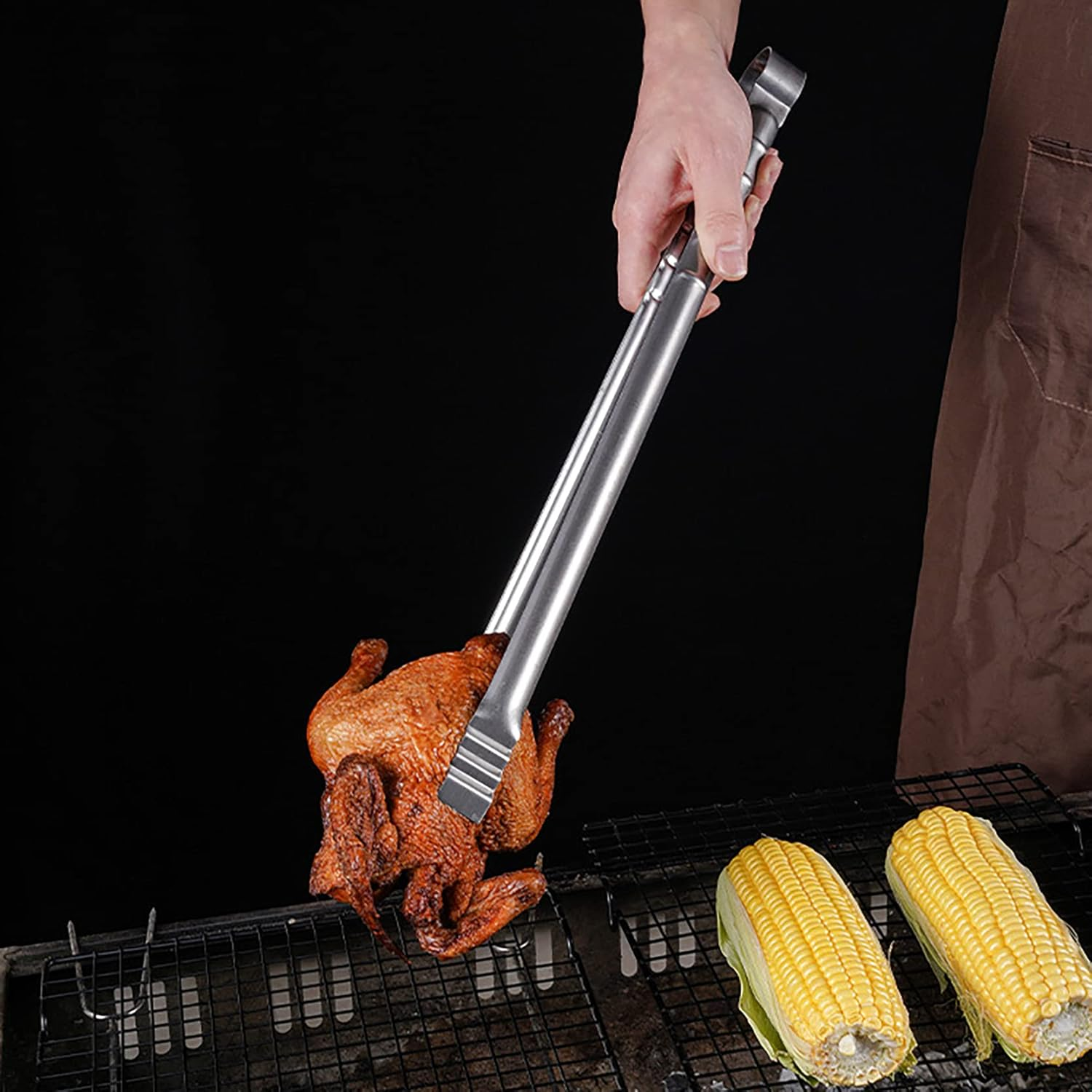 2 Pieces Stainless Steel Barbecue Tongs, 45 Cm Extra Long Steak Tong, Kitchen Cooking Tweezers, Professional Charcoal Clip, Thicken Food Tong, Korean Grill Tongs, Serving Tong image number 4