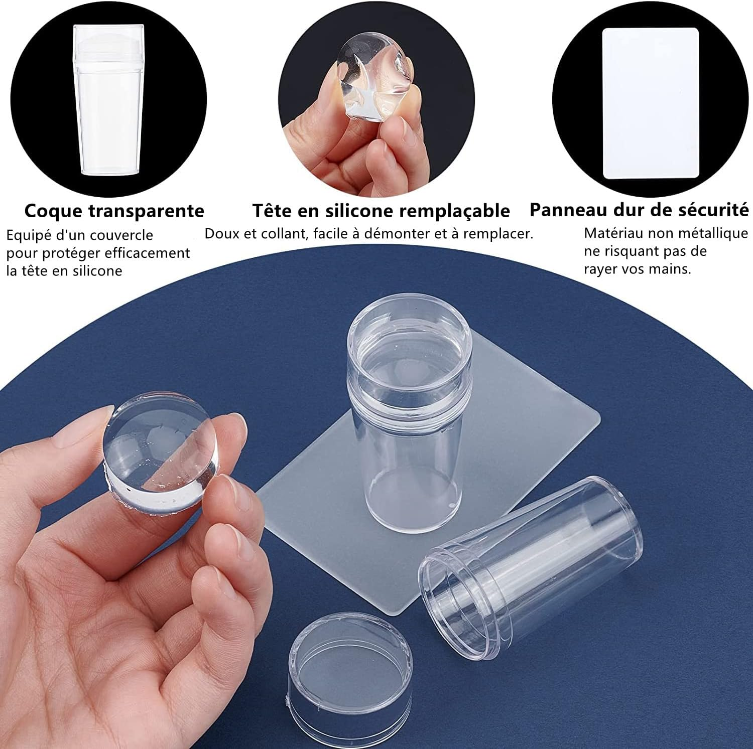 Norhogo Nail Art Stamper with Scraper, Silicone Nail Stamp, for Stamping & French Nails, Fingernails Stamping for Varnish, UV Gel or Acrylic, DIY Manicure Tools, Nail Transfer Stamp (2 Pieces) image number 2