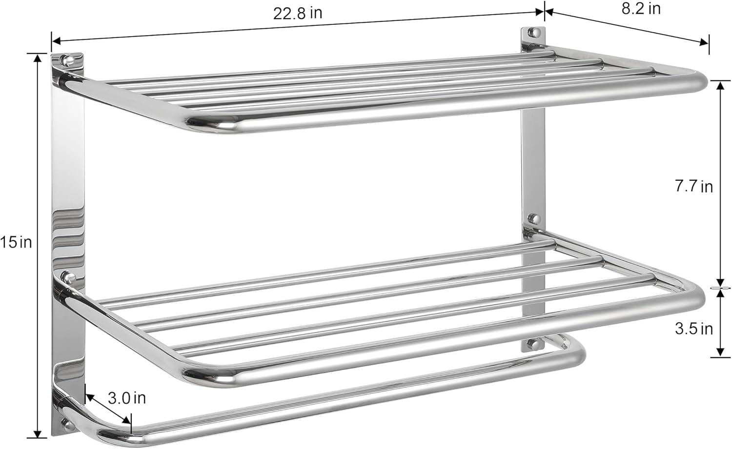 Towel Rack for Bathroom, DEWVIE 22 Inch Tower Holder with Tower Bars, SUS 304 Stainless Steel Lavatory Bath Towel Shelf Towel Hanger Wall Mount, 3-Tier (Brushed Nickel) - Black image number 2