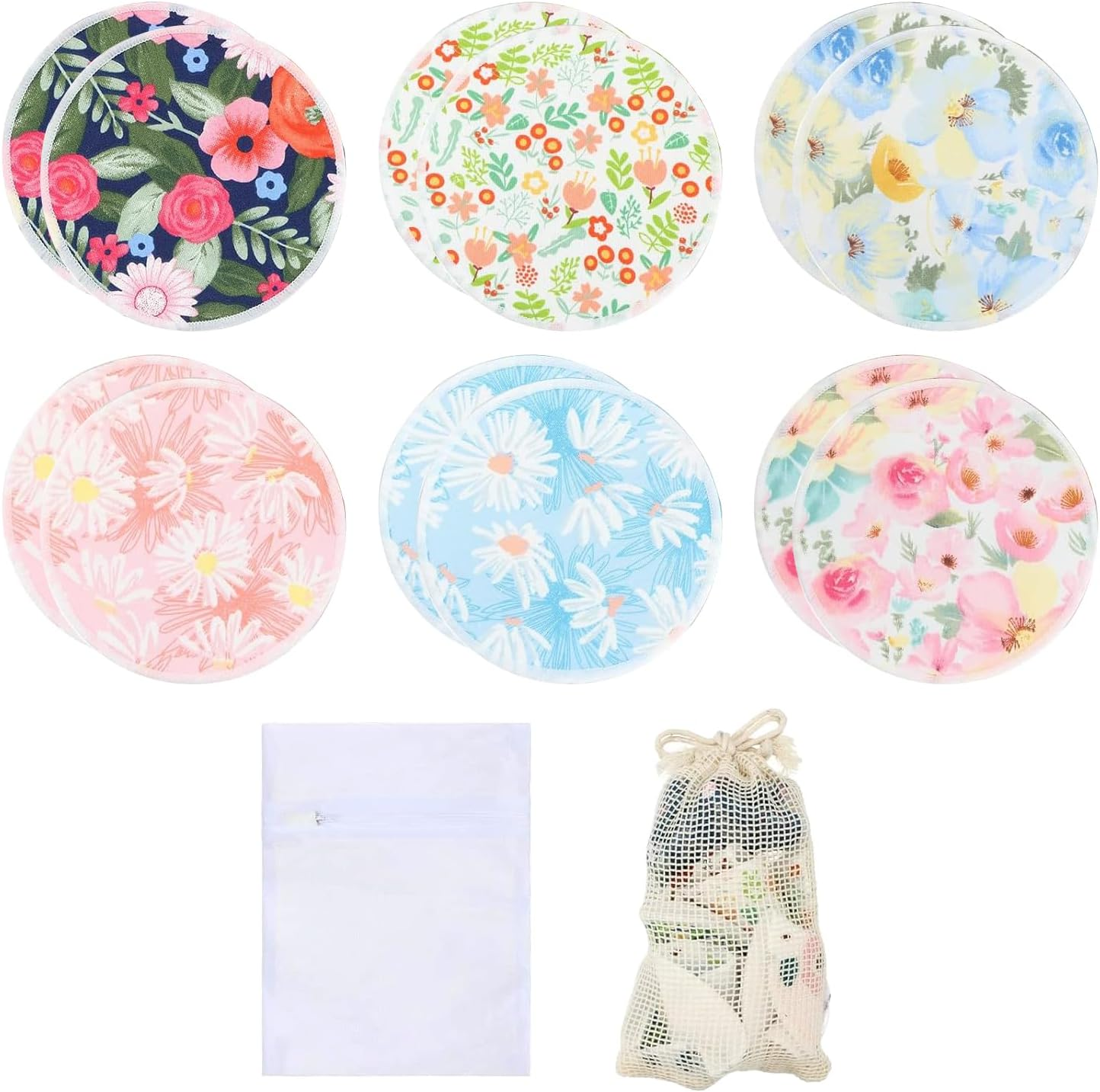 ZONEY 12Pcs Reusable Breast Pads, Bamboo Nursing Pads with Wet and Laundry Bag Floral Nipple Pads Breastfeeding, Nursing Pad Absorbent Pads for Breastfeeding Maternity (Flower) image number 3