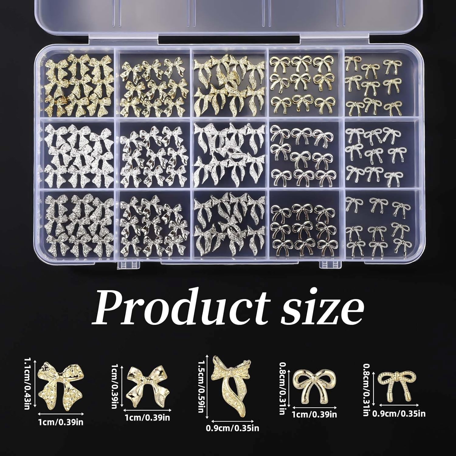 135Pcs Metal Bow Nail Charms, 5 Styles of Metal Bow Nails Decoration for Women Fingernail Creative Art Decor and Manicure DIY Accessory image number 6
