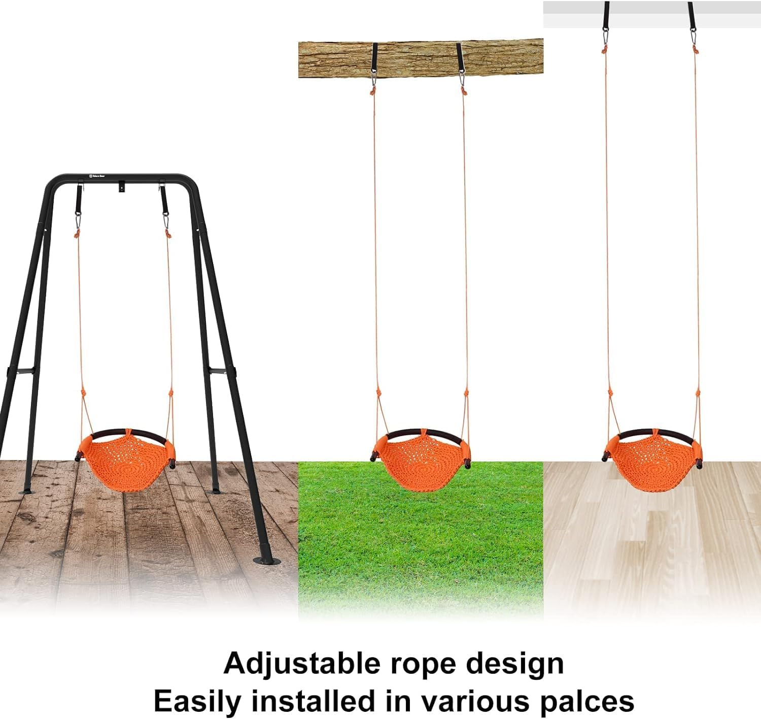 Kids Swing Seat, Hand-Knitting Toddler Swing, Swing Seat for Kids with Adjustable Ropes, Kids Tree Swing Porch Swing Rope Swing Seat, for Outdoor Indoor, Playground, Backyard (Orange) image number 1