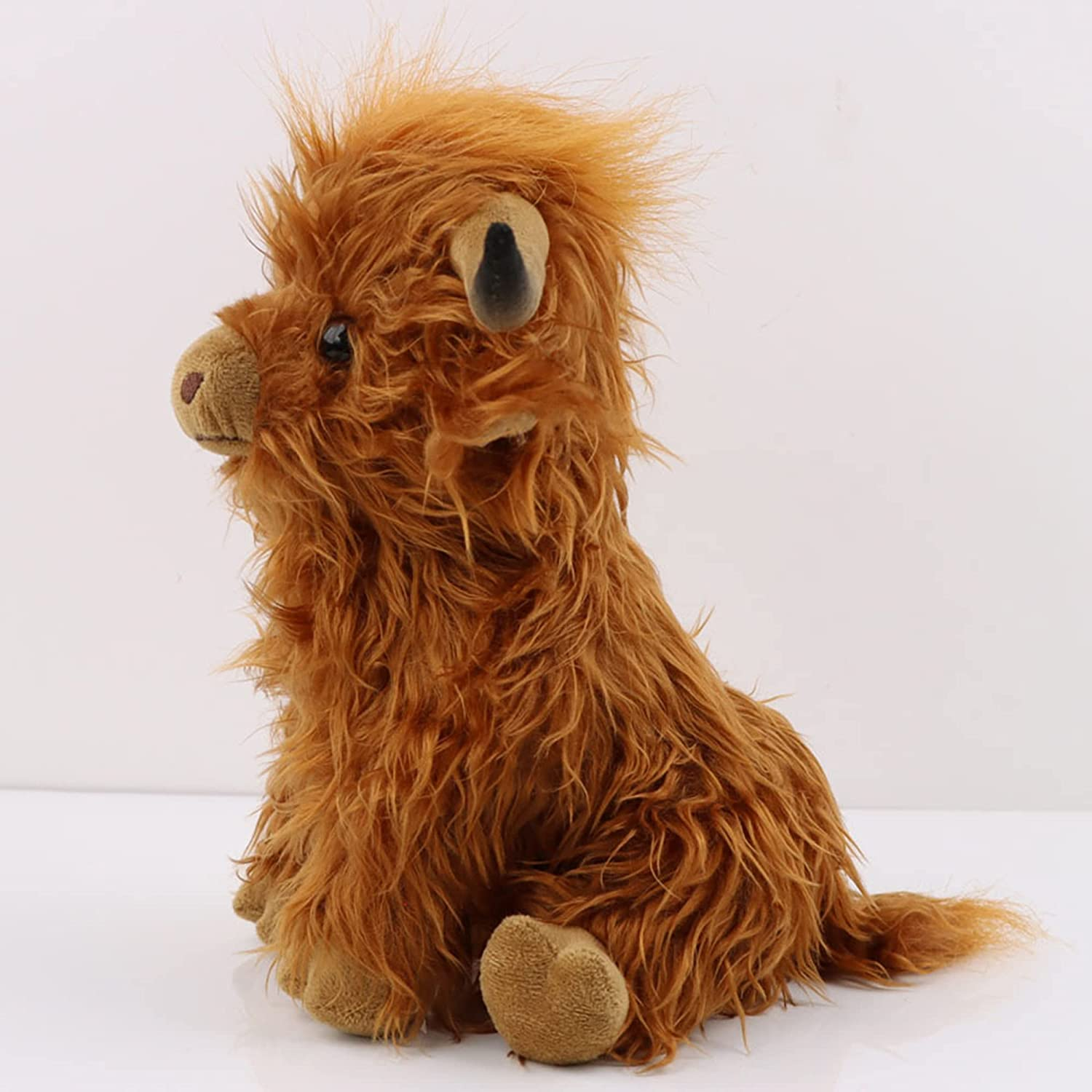 9.8Inch Highland Cow Stuffed Animal Realistic Cow Plush Toy Cuddly Simulation Highland Cattle Plushie Doll Farm Home Decor for Adults Kids(Brown) image number 2