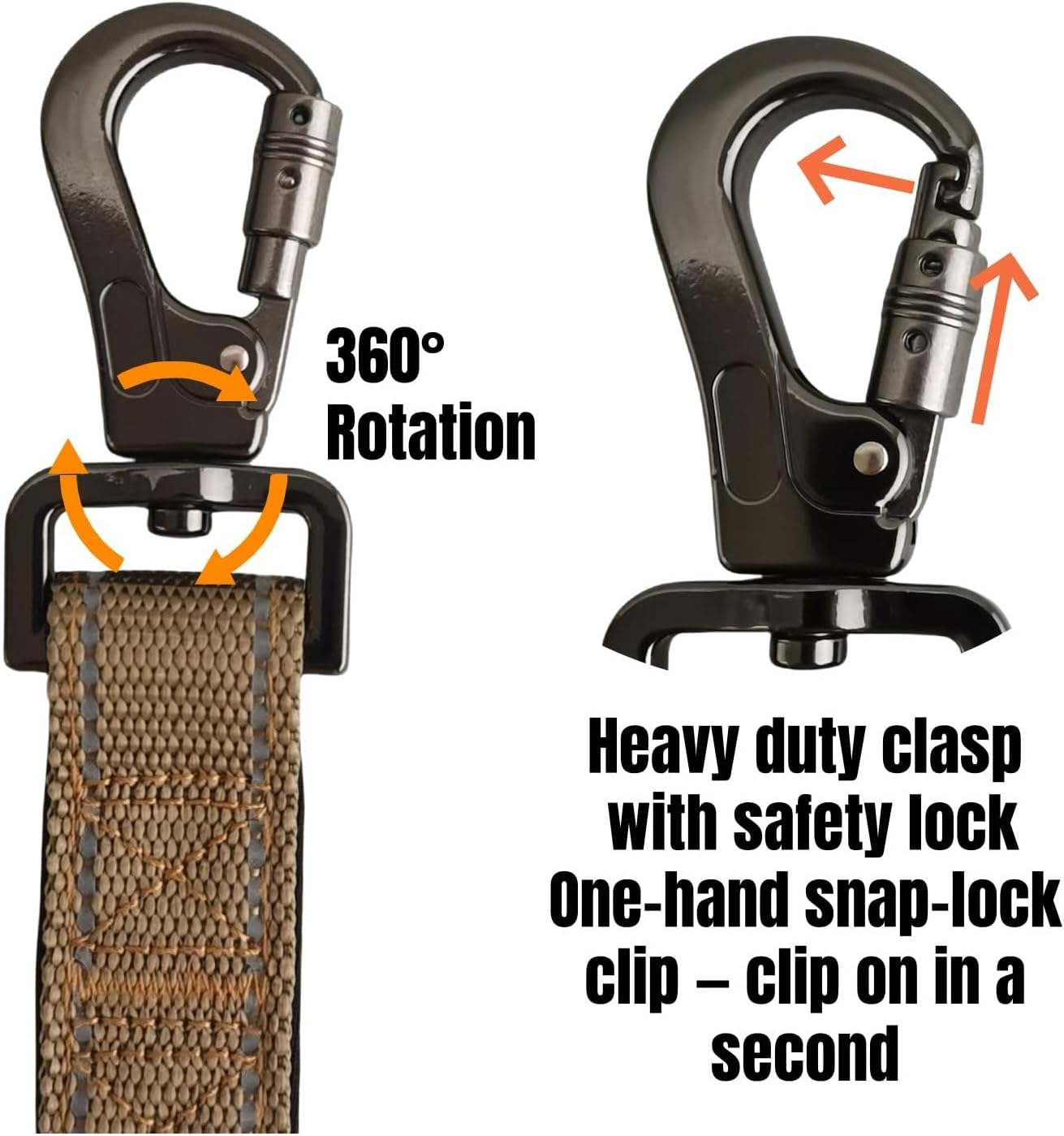 Kawlxpp Hands-Free Retractable Bungee Dog Leash 140&ndash;195 Cm Dual Padded Handles 360&deg; Swivel Clip Reflective Seat-Belt Buckle Waist & Handheld for Medium & Large Dogs (Black) - Black image number 4