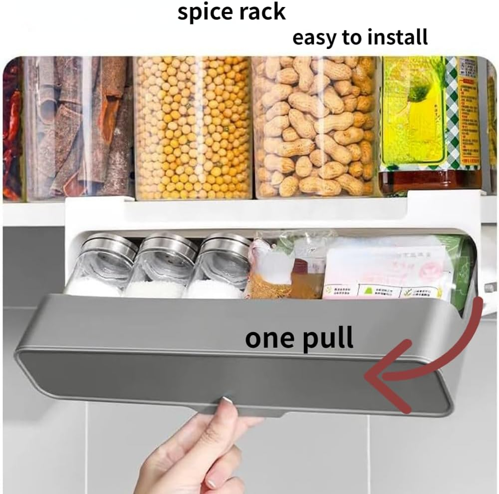 Spice Rack Organizer for Cabinet-Pull Out Spice Rack for Cupboard-Spice Organizer Rack for Kitchen-Spice Drawer Organizer-Adhesive Under-Shelf Spice Storage-Spice Organizer for Drawer image number 5