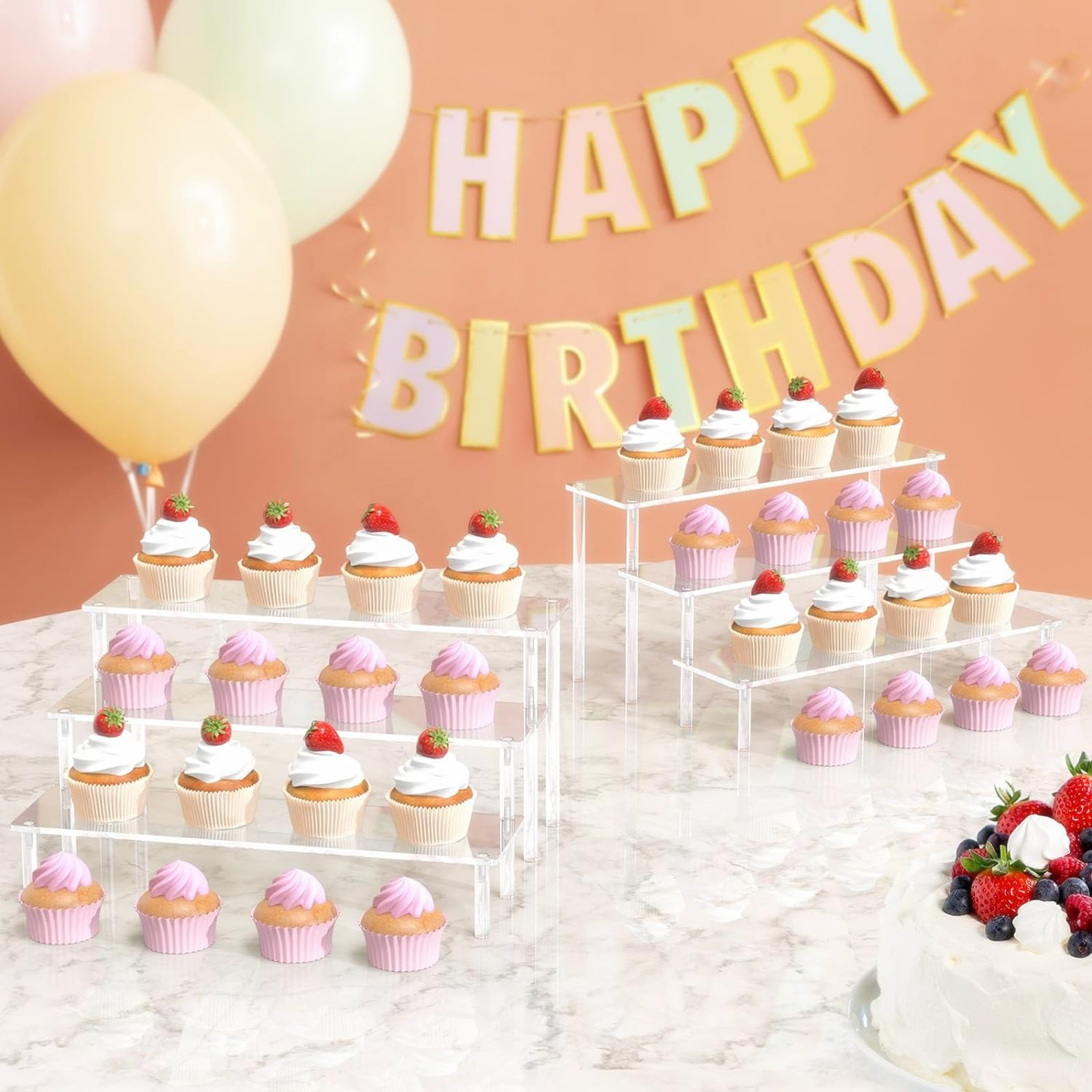 Acrylic Display Risers,3-Tier Clear Display Stand, Clear Display Riser Shelf Small Mini Display Stand for Organizer ,Party, Makeup Organization and Decoration image number 4