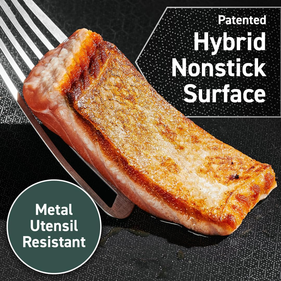 Hexclad Hybrid Nonstick 5.5-Litre Deep Saut&eacute; Pan with Tempered Glass Lid, Stay-Cool Handle, Dishwasher-Friendly, Oven-Safe up to 480&deg;C, Induction Ready, Compatible with All Cooktops image number 5