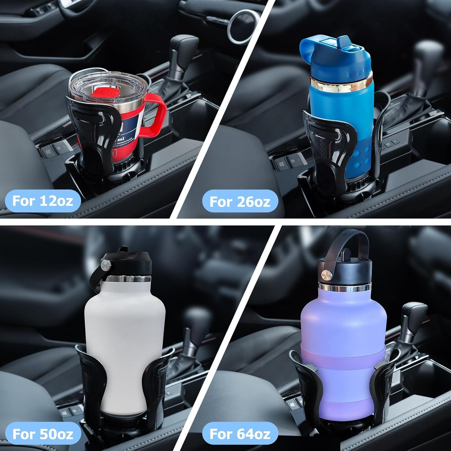 Car Cup Holder Expander, Cup Holder Expander Fits 12-64 Oz and Big Bottles Mugs in 3-6.2'', Expandable Cup Holder for Car, Truck, RV, SUV image number 1
