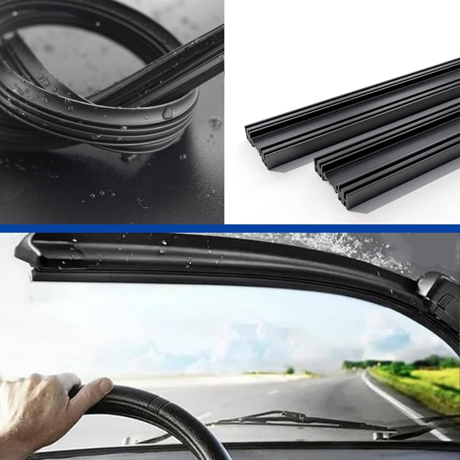 2 Pack Silicone Wiper Blade Refills 24"+26" - Frameless Hybrid Windshield Wipers Replacement with Rubber Sealing Strip, Quiet Wiping Technology for Rain/Snow/Dust- All-Weather Dustproof Design image number 4