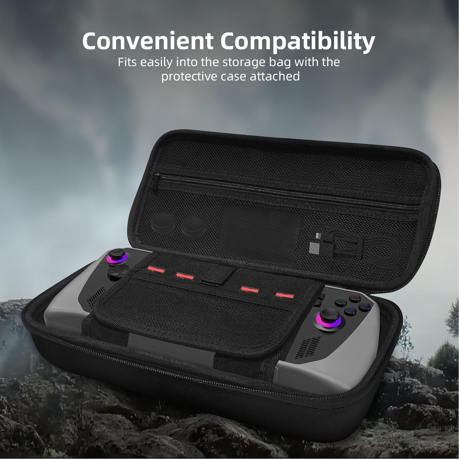 Carrying Case Compatible with ASUS ROG Ally 2023, ASUS ROG Ally X 2024, Protective Hard Portable Travel Case Cover Shell Pouch with Pockets for Accessories and Games