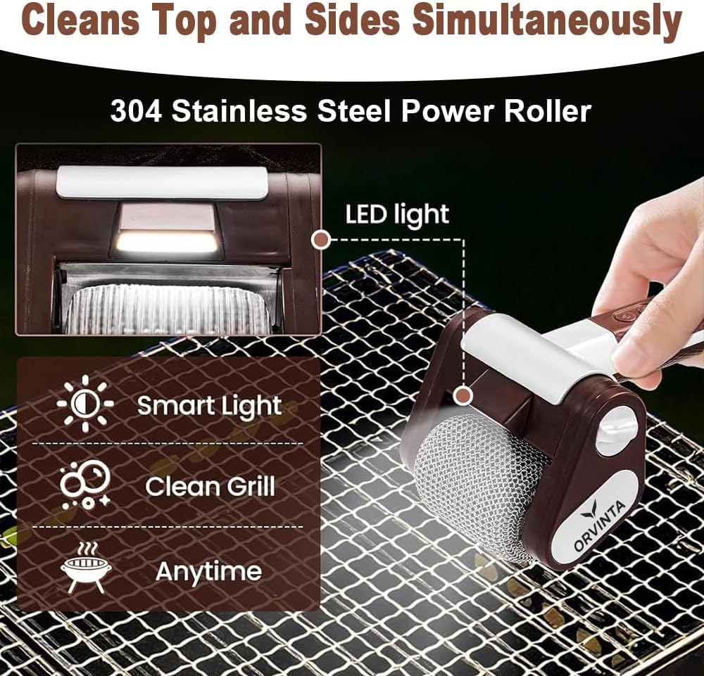 Cordless Grill Cleaner &ndash; Rechargeable BBQ Cleaning Brush with Stainless Steel Roller & LED Light, 350 RPM Power Scrubber for Barbecue & Outdoor Cooking image number 5