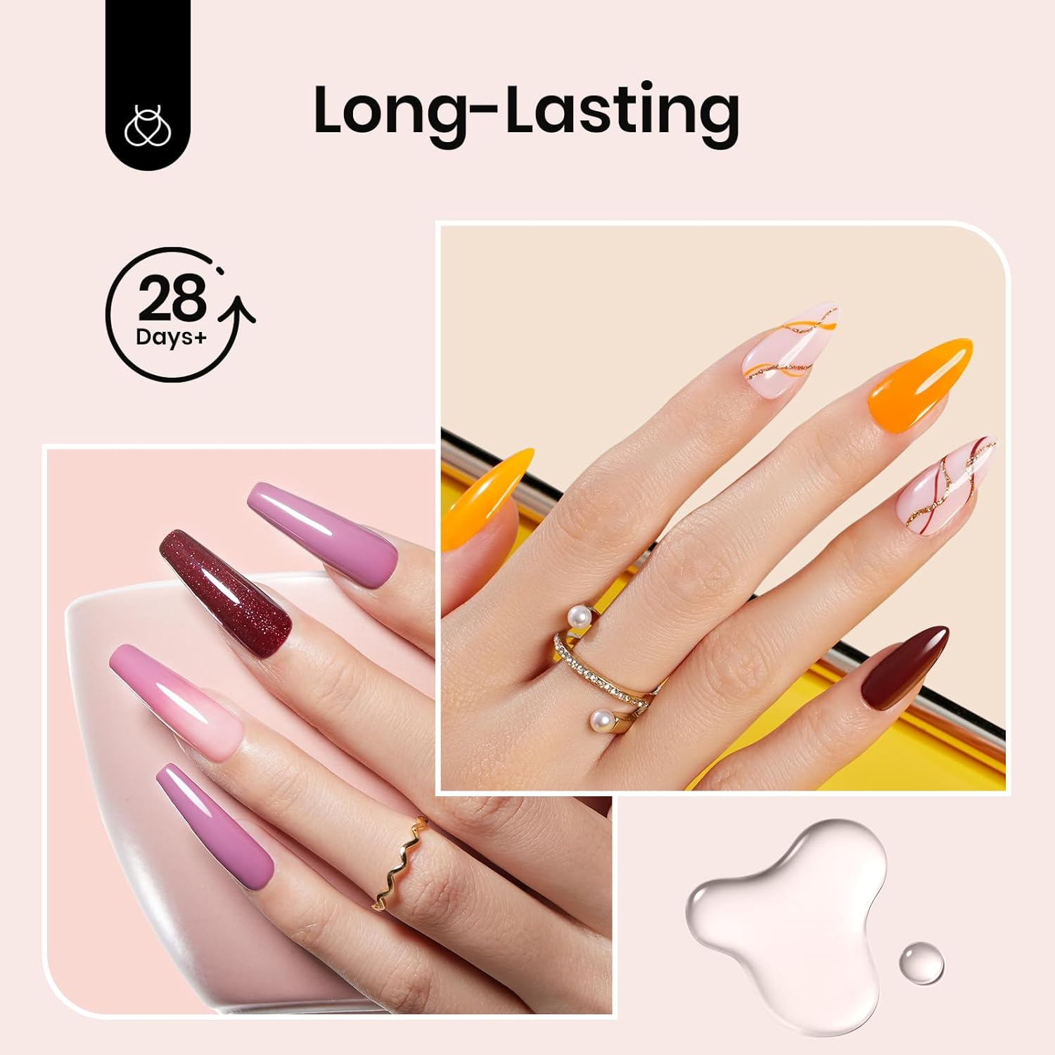 Beetles 2Pcs 7.5Ml No Wipe Gel Top Coat and Base Coat Set, Soak off LED Clear Gel Base Top Gel Glossy Shine Finish Long Lasting Gel Polish Base and Top Coat Gel Lamp Nails Art DIY Home image number 5