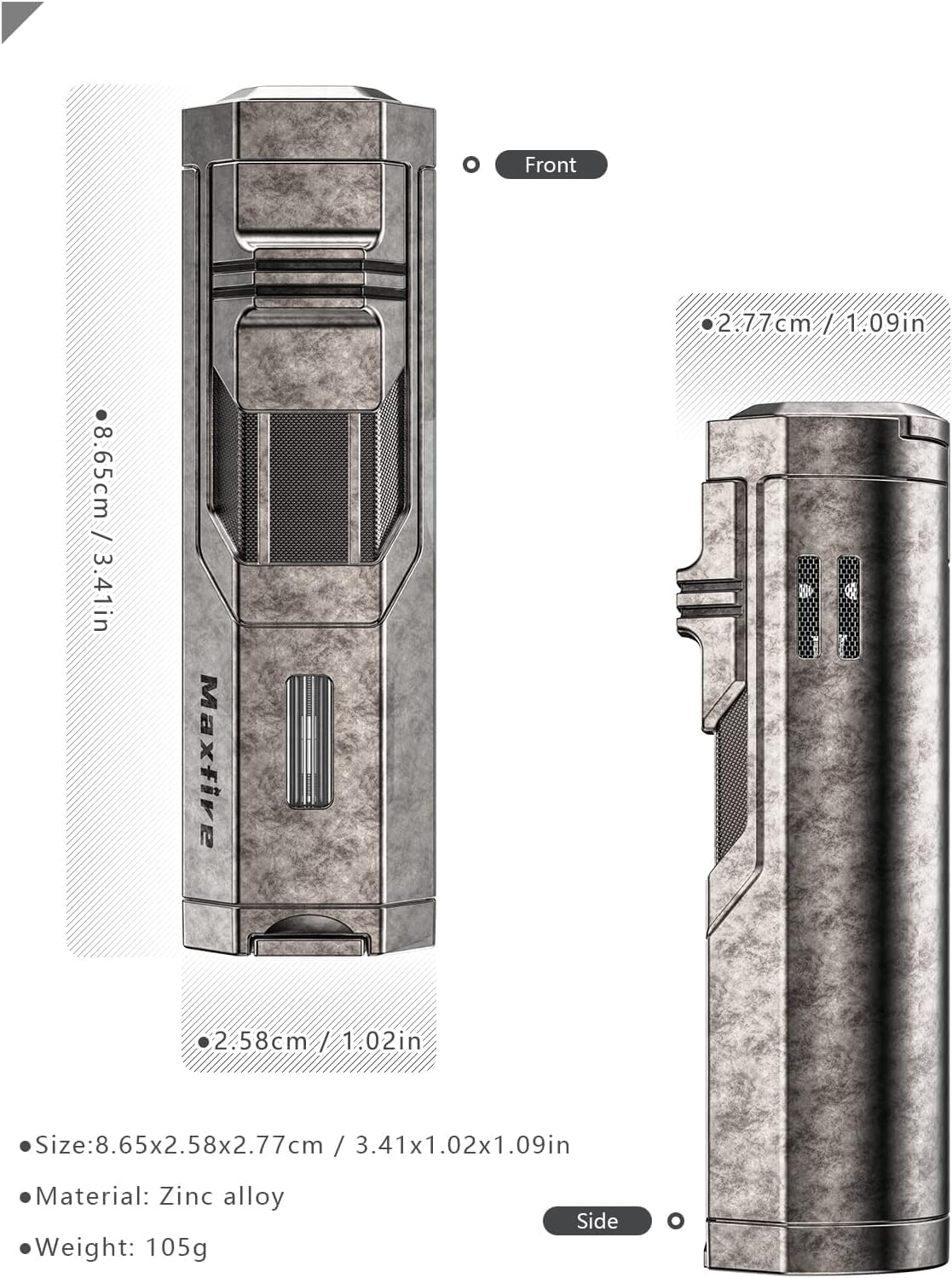 Retro Triple Jet Flame Lighter Gas Butane Refillable, Adjustable Flame with Punch(Sold without Gas) - Copper image number 6