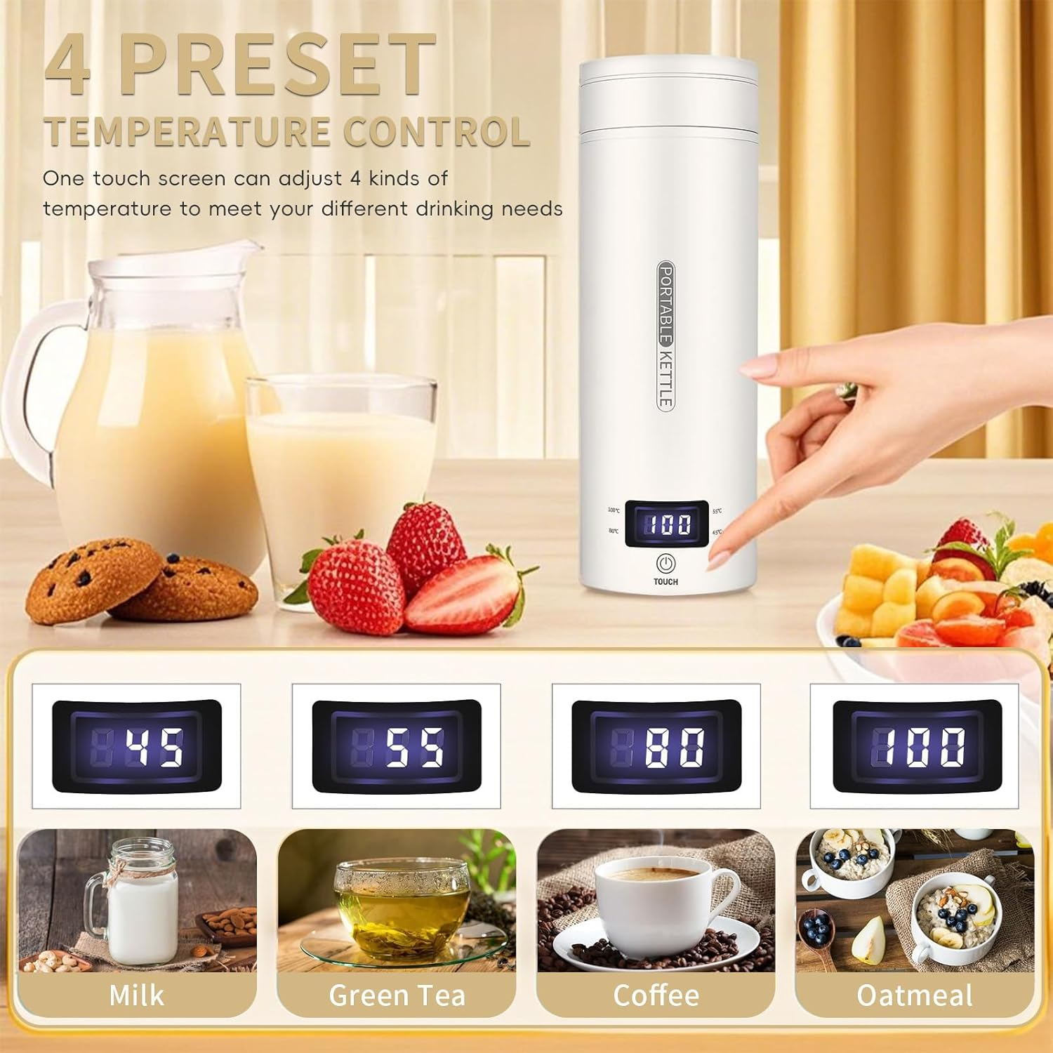 Travel Kettle Portable Small Tea Coffee Kettle Water Boiler, Electric Water Heater with 4 Temperature Control,316 Stainless Steel with Auto Shut-Off & Boil Dry Protection, Bpa-Free