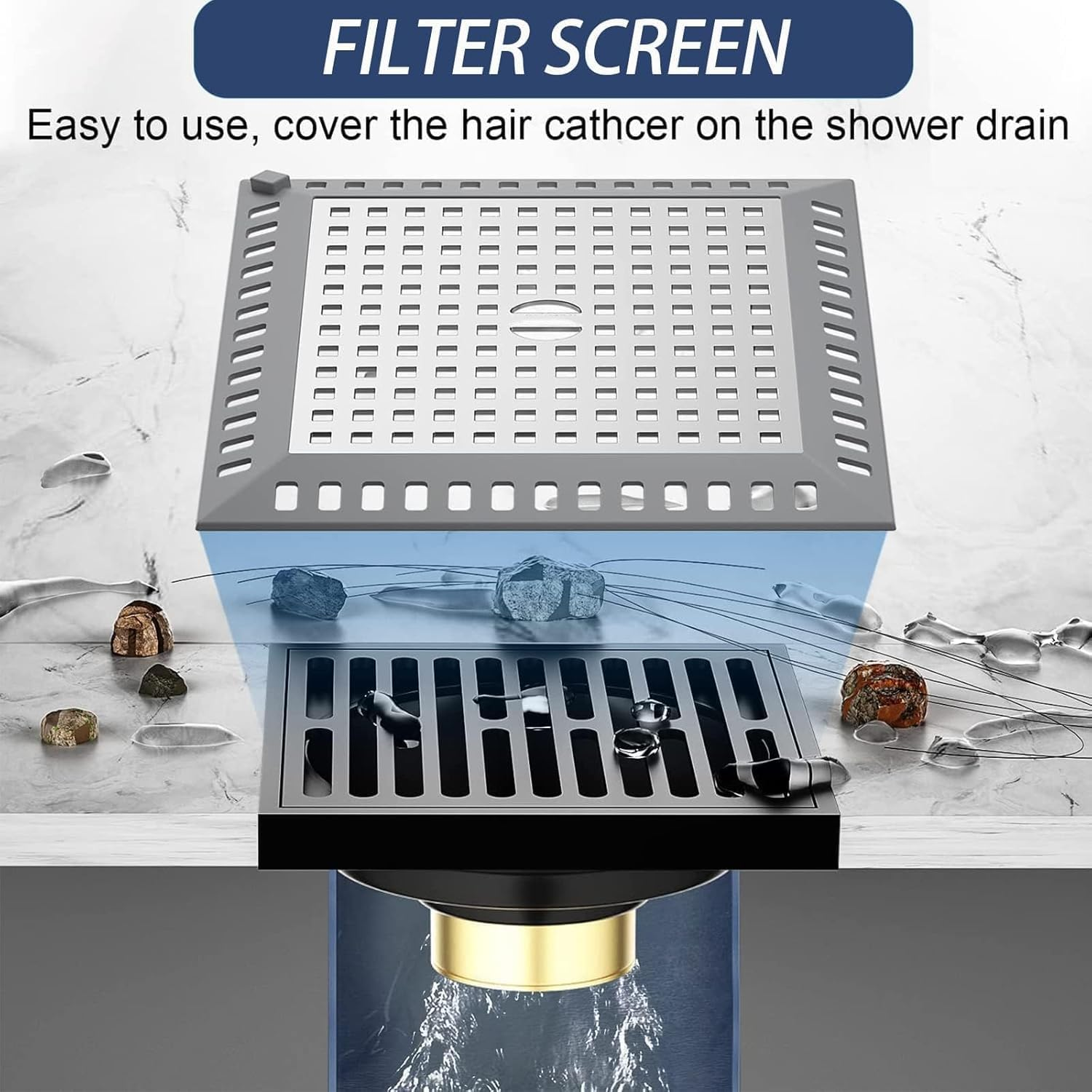 Pacum Shower Drain Hair Catcher, Shower Drain Cover 12 X 12 Cm Shower Strainer Shower Stall Protector Stainless Steel and Silicone for Bathroom, Bathtub, Shower Drain, Kitchen Sink image number 5