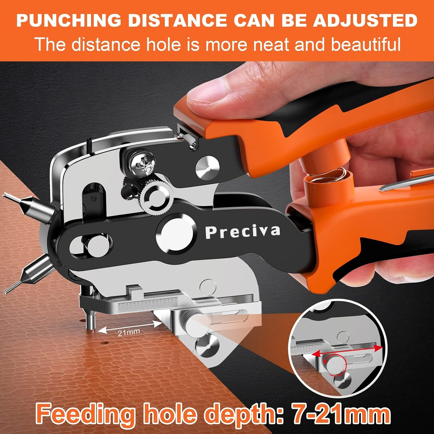 Hole Punch Plier, Preciva Punch Hole Revolving Tool with V-Shaped Cutting, 6 Hole Sizes Used for Leather, Belts, Thin Iron Sheets, Paper Cards, Plastics, Fabrics, Bags, Watch Straps